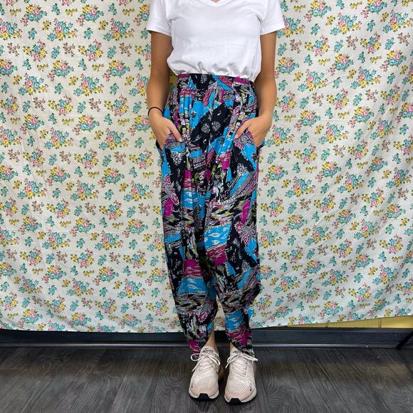 Vintage 90s vacation print harem drop crotch pant size small - Picture 1 of 8